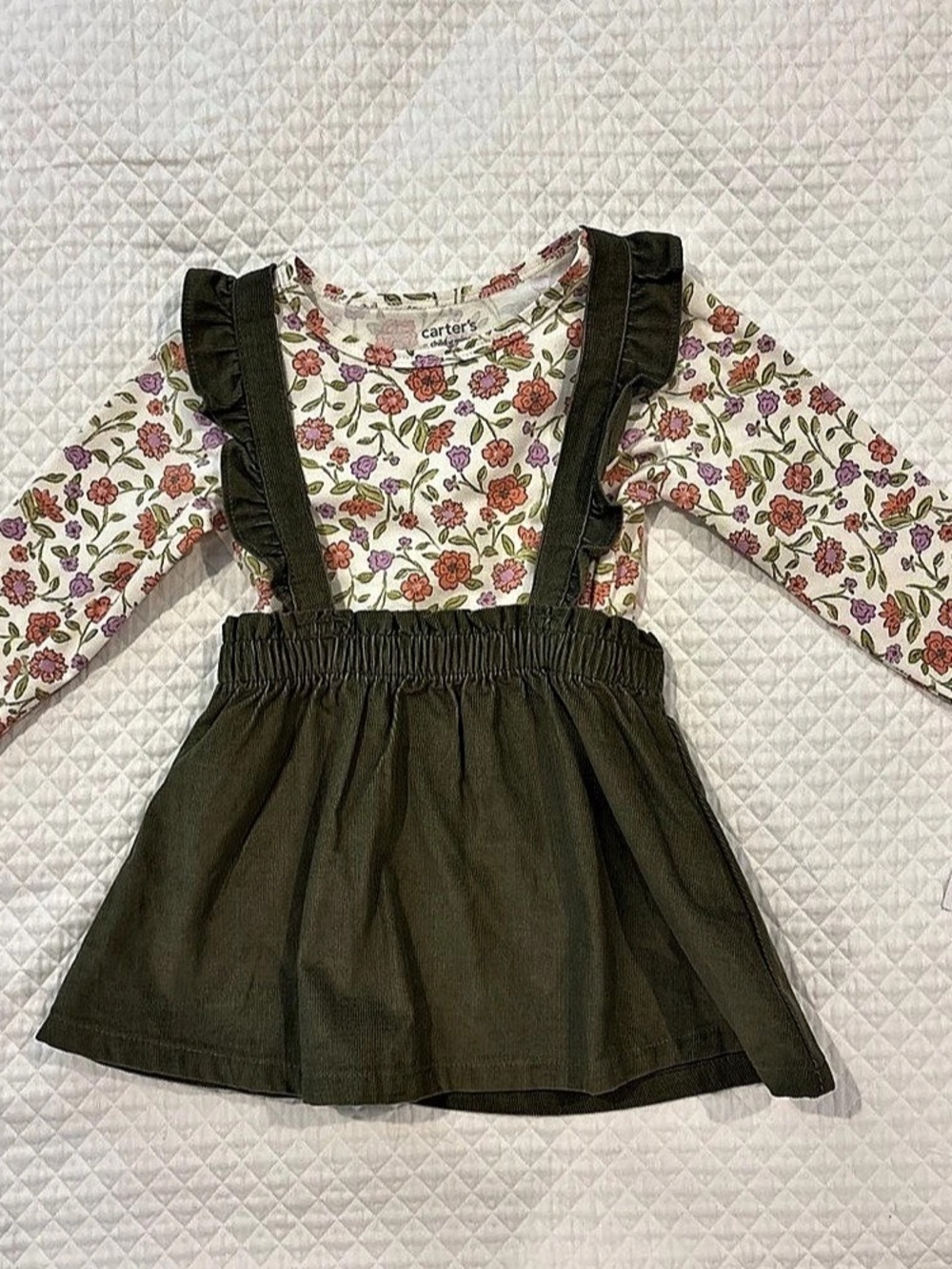 Carter’s Floral Overall Dress Set Green Baby 18M NWT